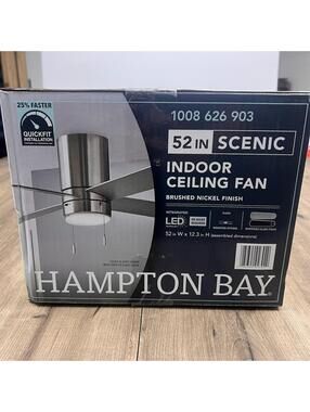 Hampton Bay Scenic 52 in. LED Indoor Brushed Nickel Ceiling Fan With Light New